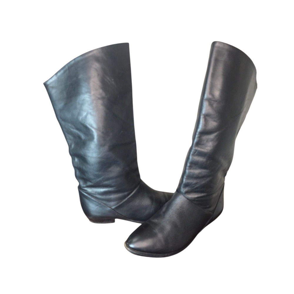 Tall Black Leather Boots Womens 7.5 Sleek Minimalist Quiet Luxury Riding Boot